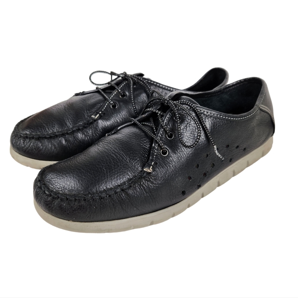 SAS Breezy Black Leather Lace Up Moccasin Lightweight Women's Size 10.5